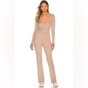 Revolves “More To Come” Brown Knit Jumpsuit.